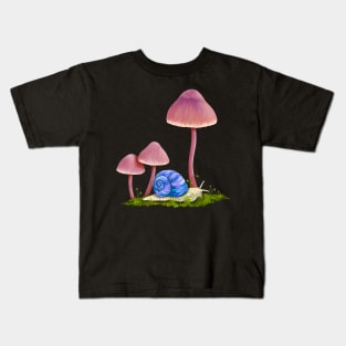 Whimsical Snail and Mushrooms Kids T-Shirt